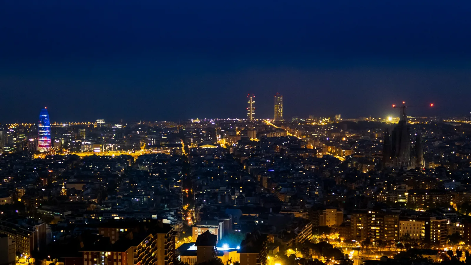 Barcelona’s illuminated skyline after dark