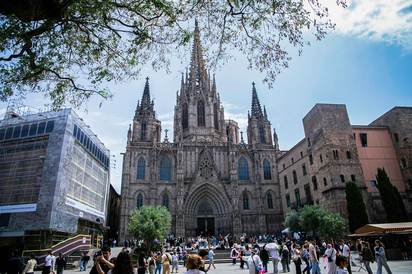 Barcelona Cathedral overlooking the square in the Gothic Quarter